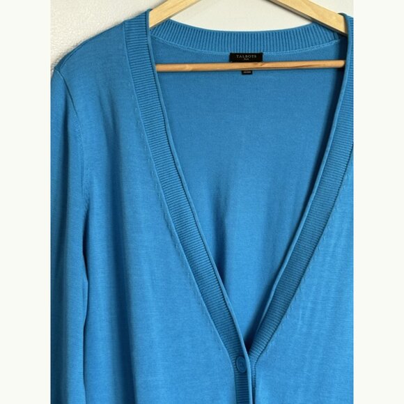 Talbots Women’s Plus 1X Turquoise Blue Cotton Rayon Cardigan Sweater Pockets - Picture 5 of 8